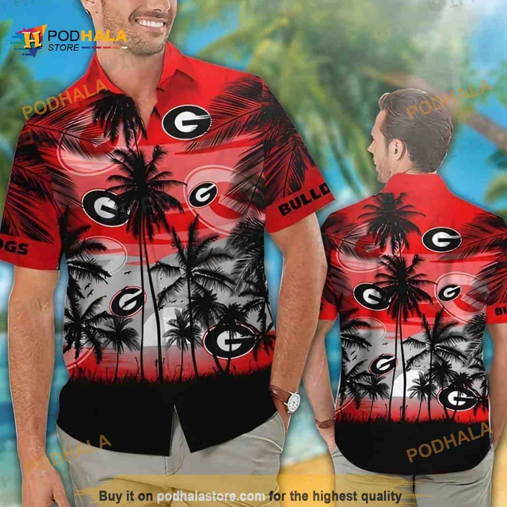 Georgia Bulldogs Aloha Shirt, Tropical Palm Tree Design