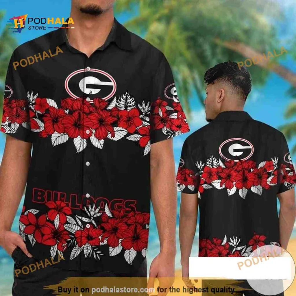 Georgia Bulldogs Aloha Shirt With Bold Hibiscus Design For Fans
