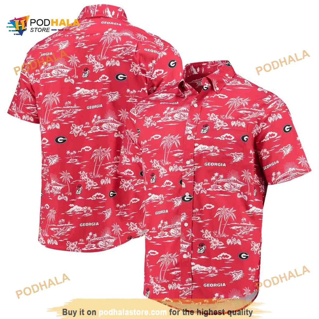 Georgia Bulldogs Aloha Shirt With Tropical Beach Design