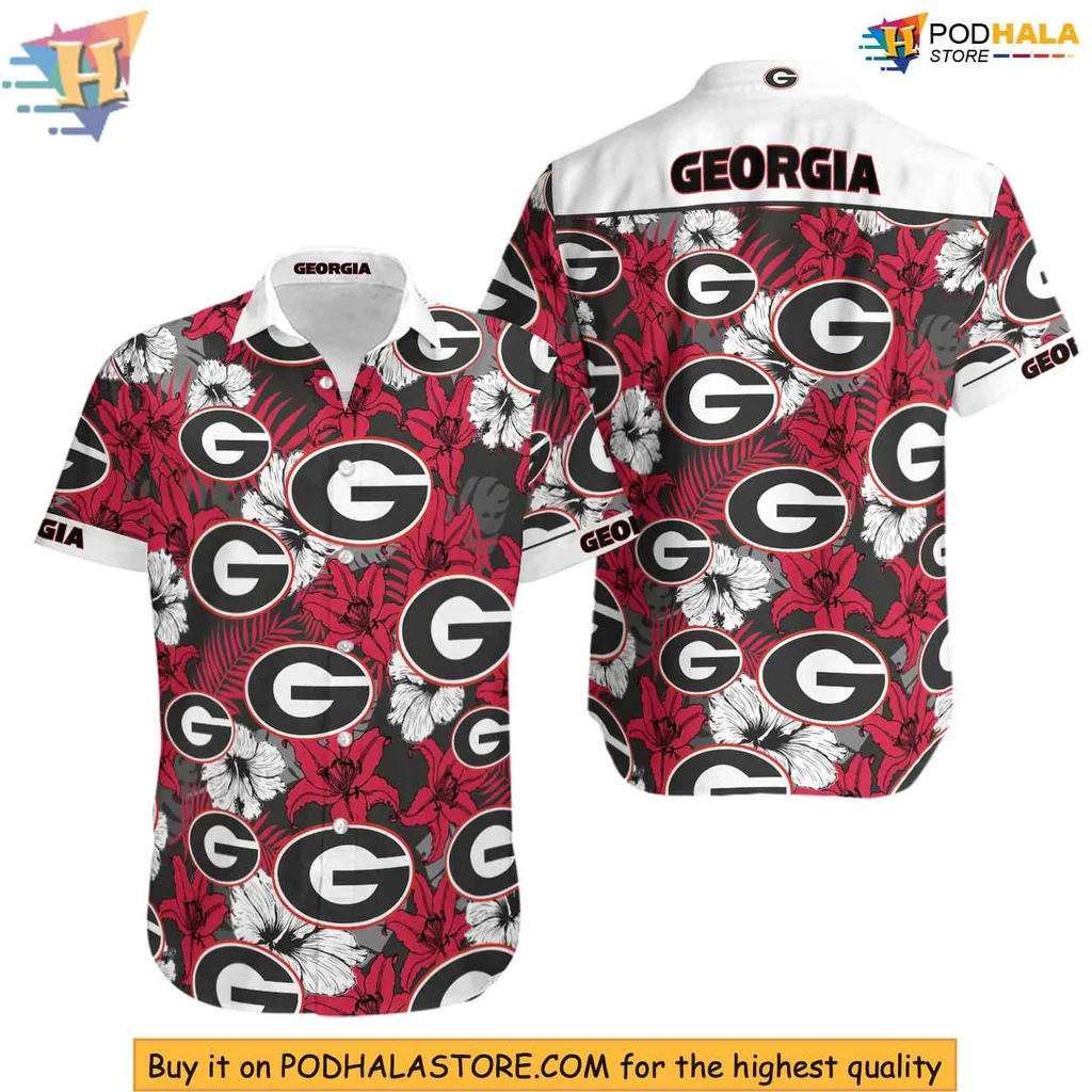 Georgia Bulldogs Aloha Shirt With Tropical Floral Design