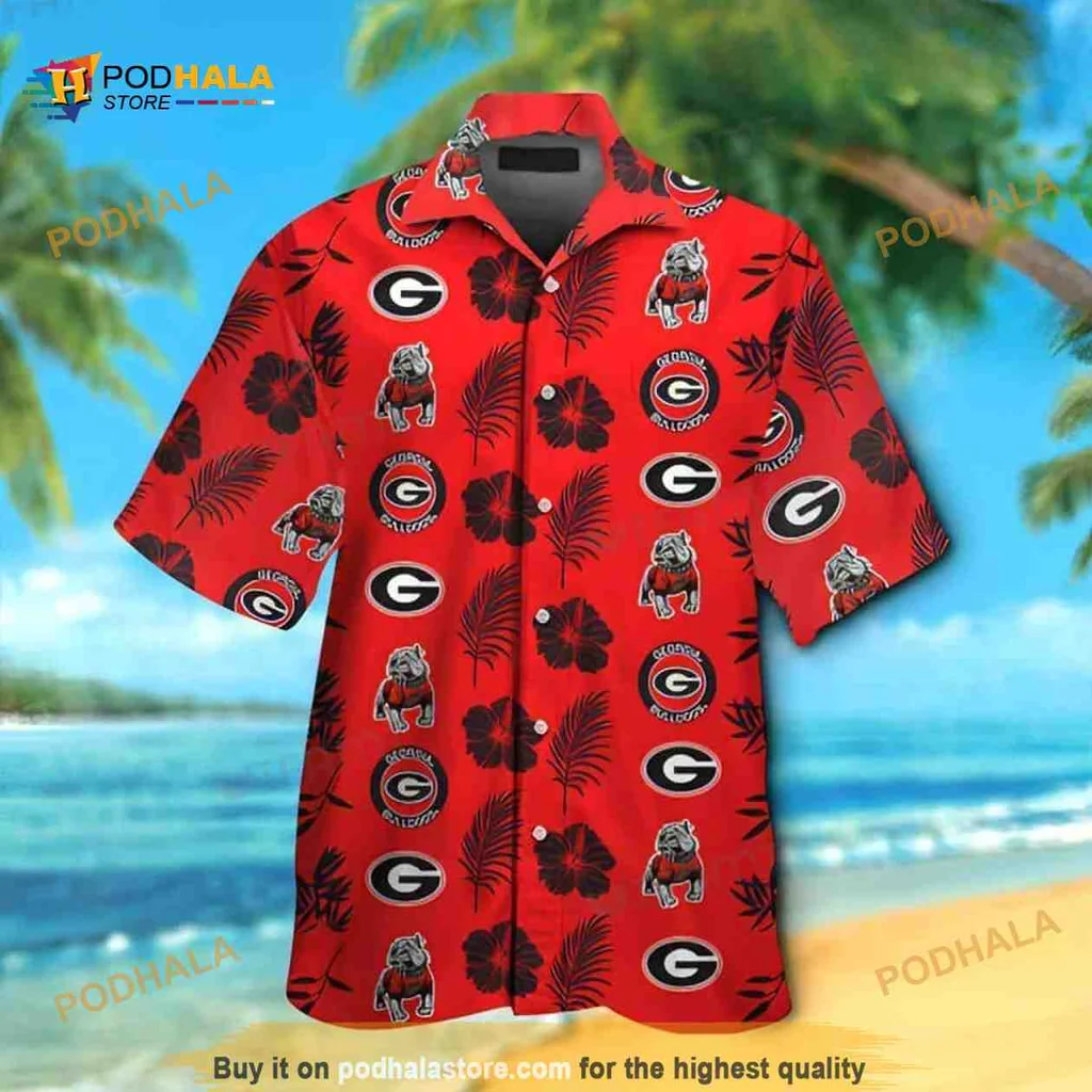 Georgia Bulldogs Funny Hawaiian Shirt With Bulldog And Tropical Design