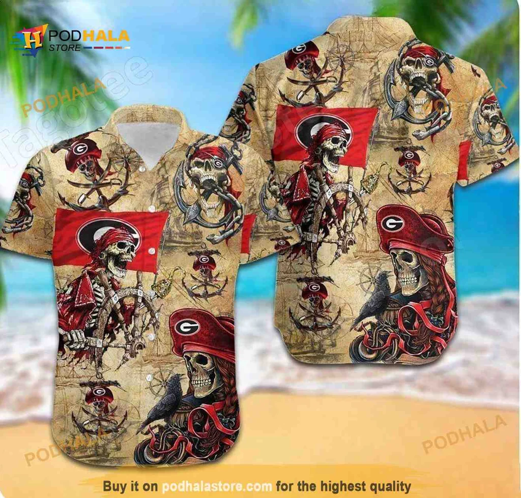Georgia Bulldogs Pirate Aloha Shirt With Skeleton And Nautical Design