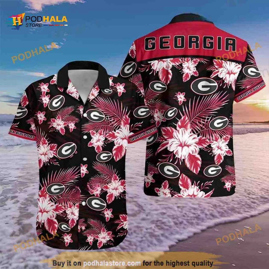 Georgia Bulldogs Tropical Aloha Shirt With Hibiscus Floral Design