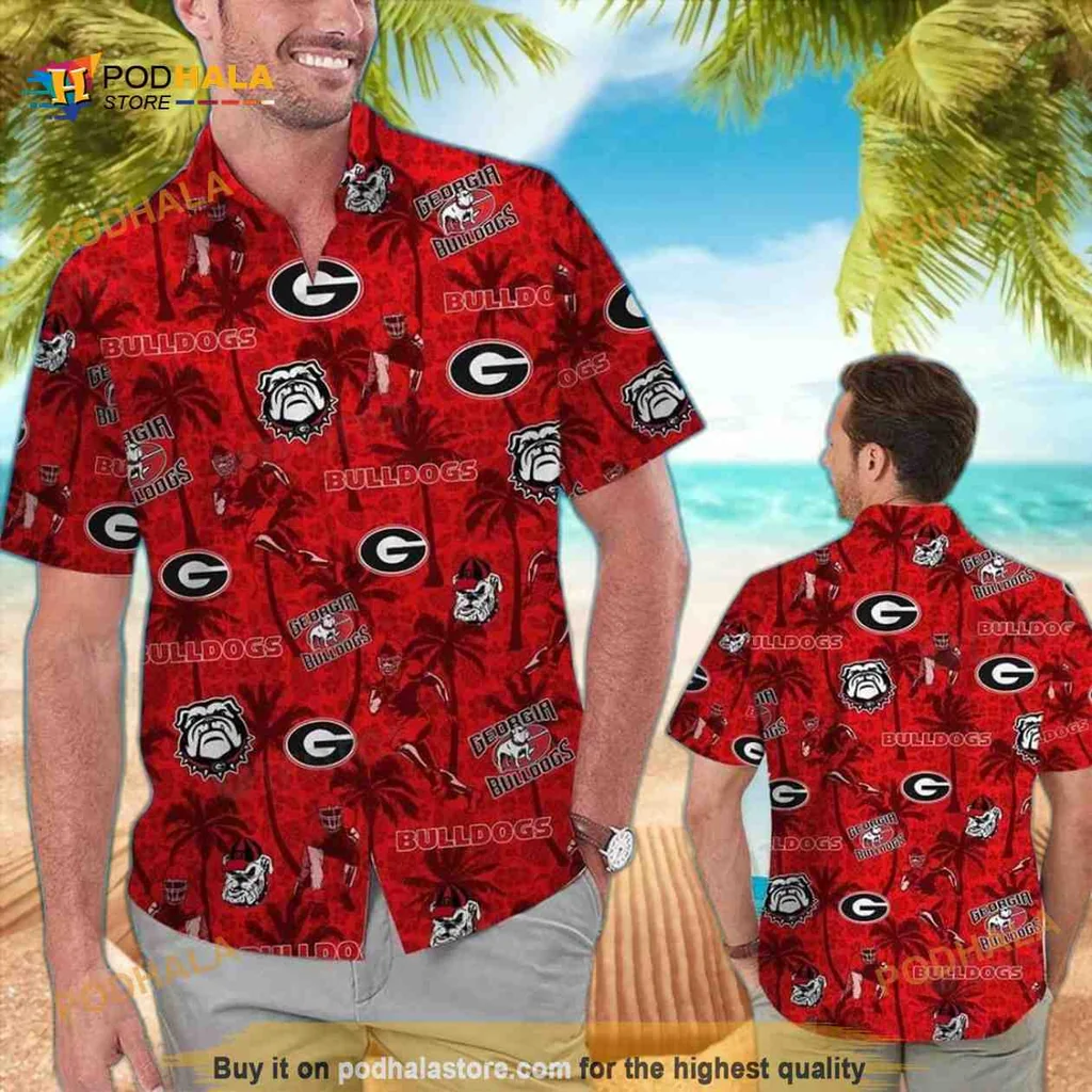 Georgia Bulldogs Tropical Aloha Shirt With Vibrant Red Design