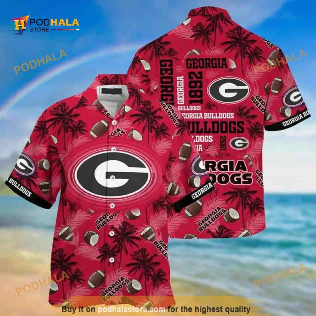 Georgia Bulldogs Tropical Hawaiian Shirt With Palm Trees And Footballs