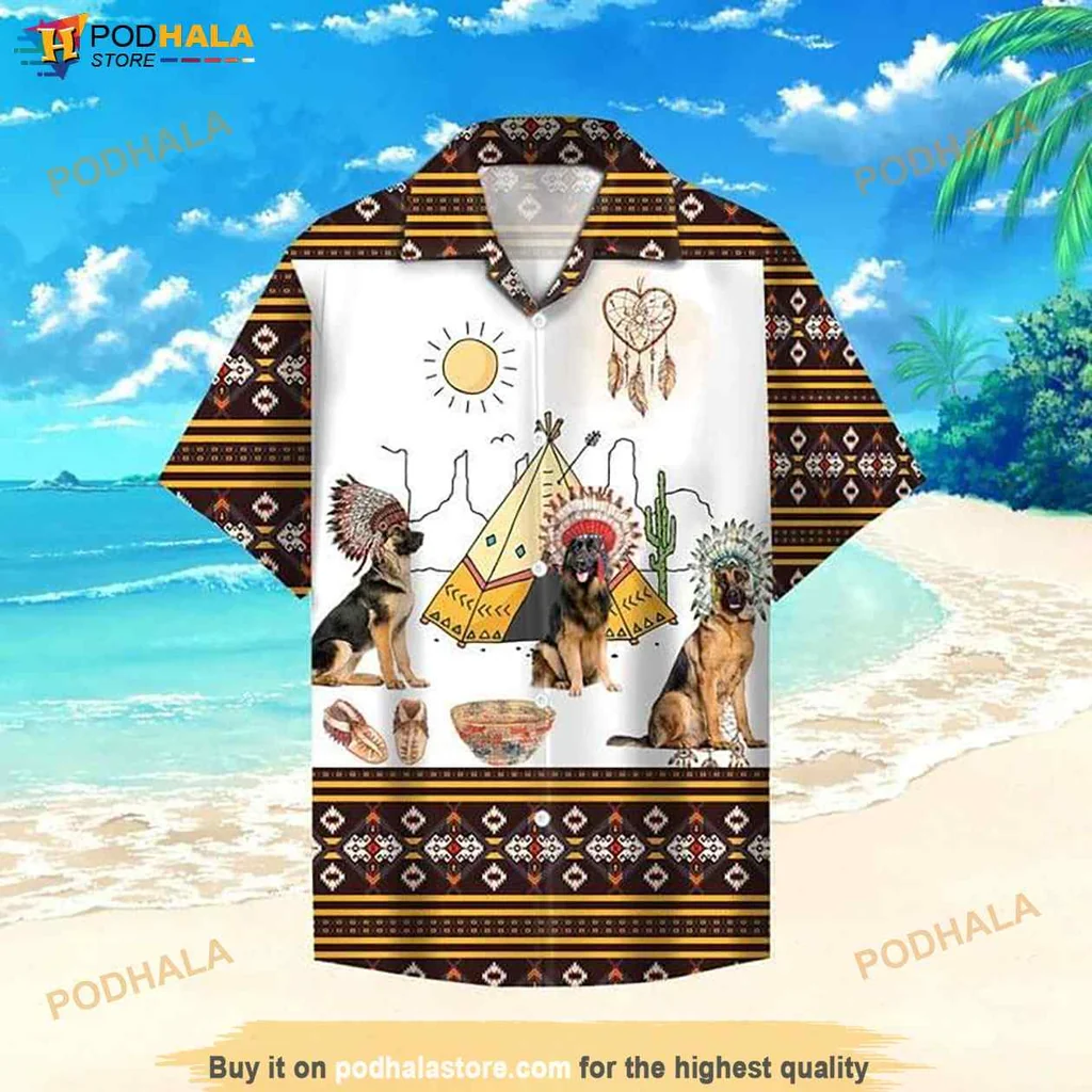 German Shepherd Hawaiian Shirt, Vibrant Tropical Design With Dogs And Nature Elements