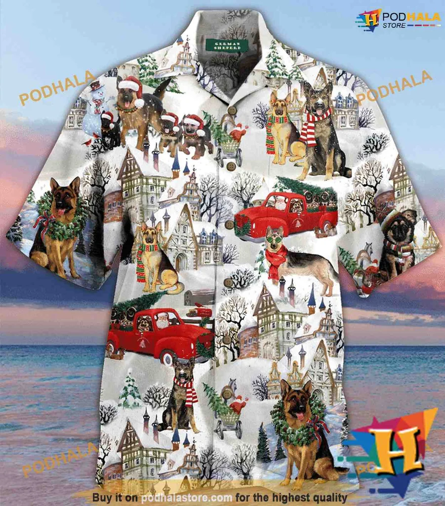 German Shepherds Christmas Aloha Shirt, Fun Holiday Attire For Dog Lovers