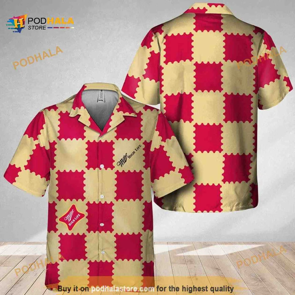 Gingham Pattern Hawaiian Shirt In Red And Beige For Summer Fun
