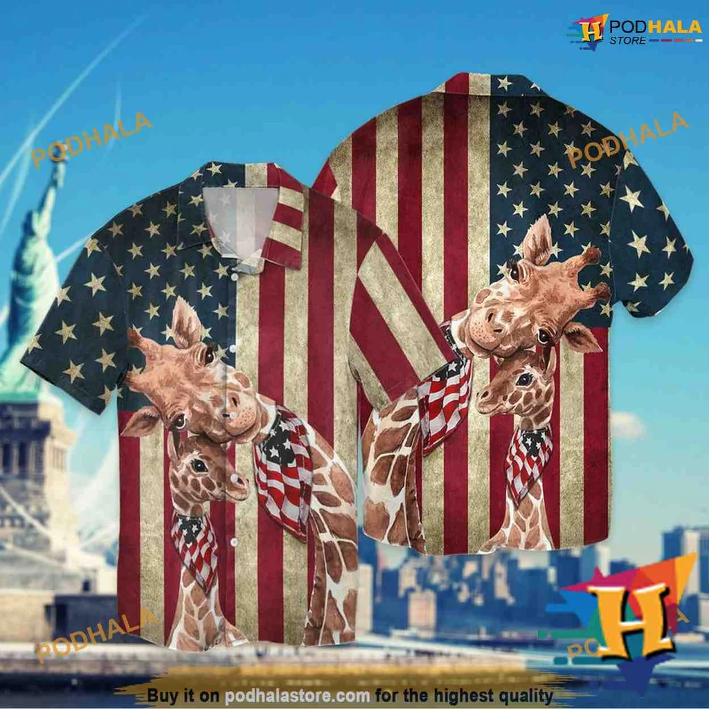 Giraffe American Flag Tropical Christmas Shirt With Festive Design