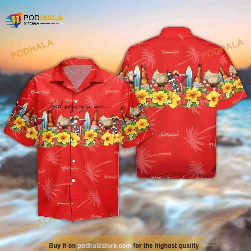 God Says You Are Aloha Shirt, Vibrant Red Hawaiian Shirt With Tropical Motifs