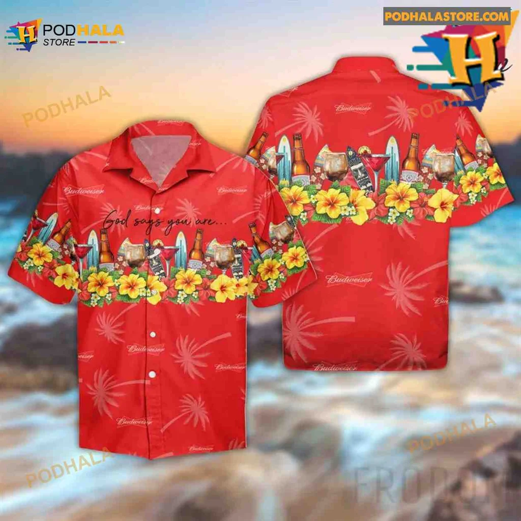 God Says You Were Hawaiian Shirt With Tropical Hibiscus And Palm Trees
