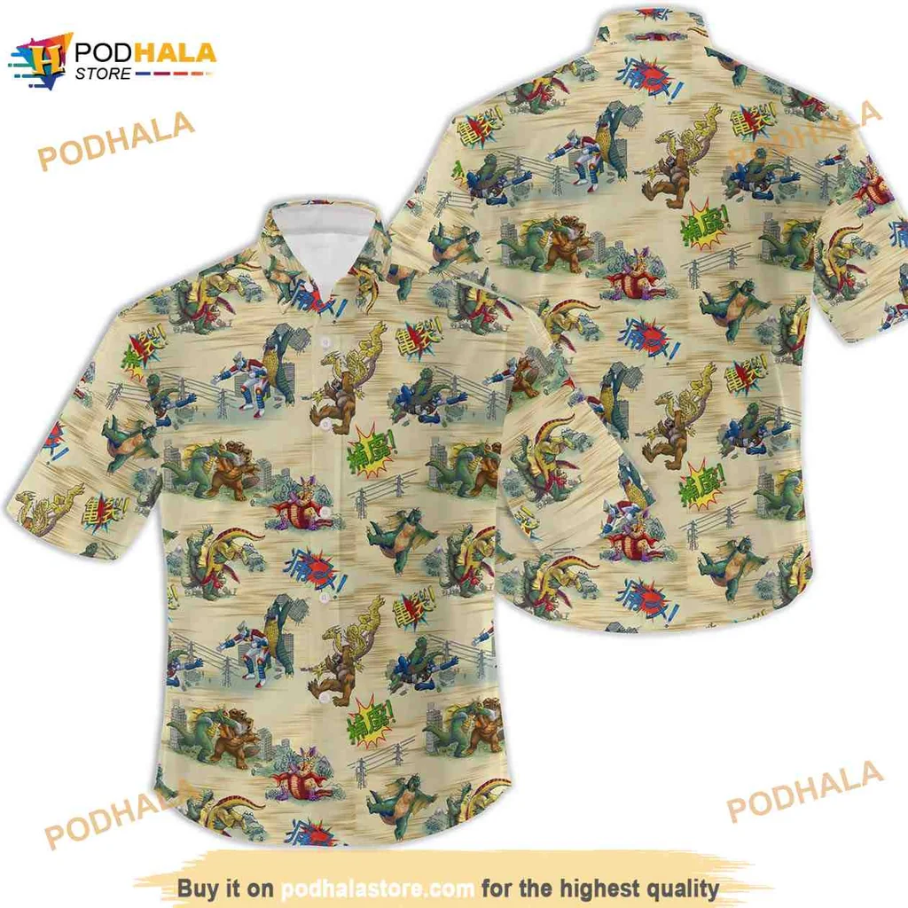 Godzilla Aloha Shirt Featuring Iconic Monsters In Tropical Design