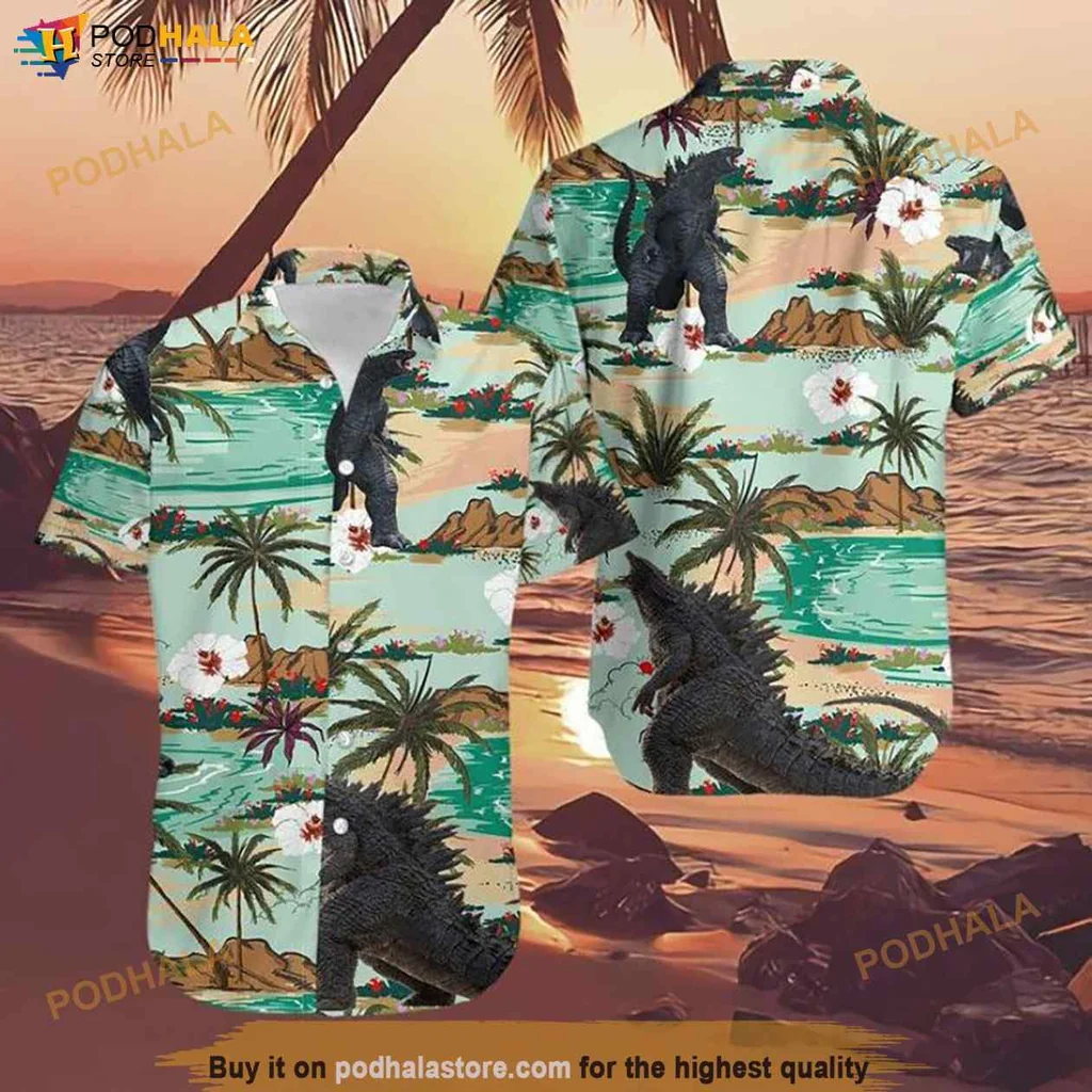 Godzilla Funny Hawaiian Shirt, Tropical Graphic Design For Summer Fun