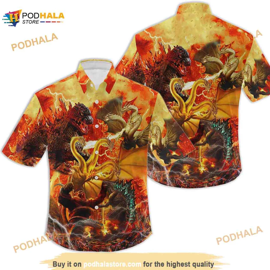 Godzilla Movie Hawaiian Shirt With Dynamic Creature Design