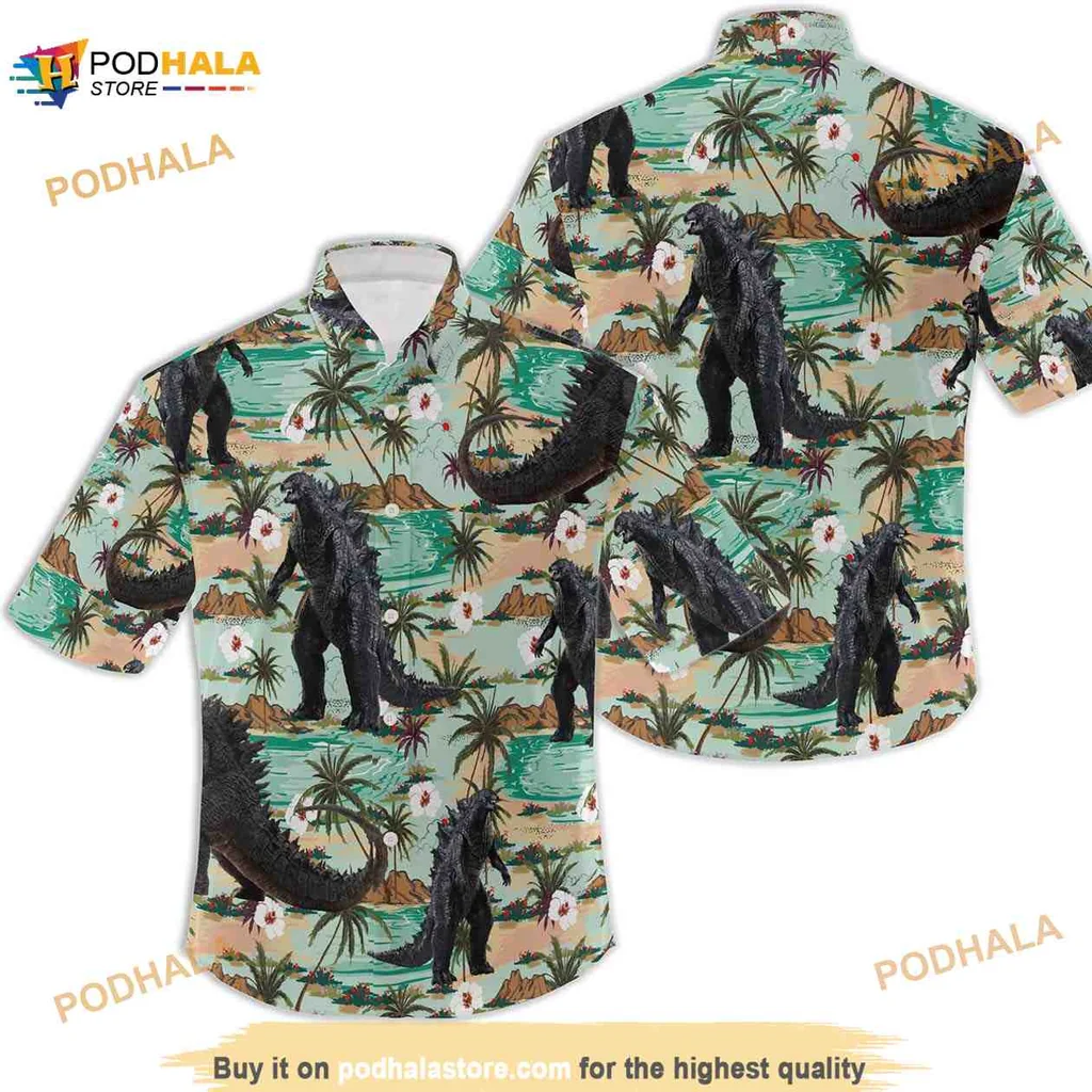 Godzilla Tropical Palm Hawaiian Shirt With Playful Monster Design