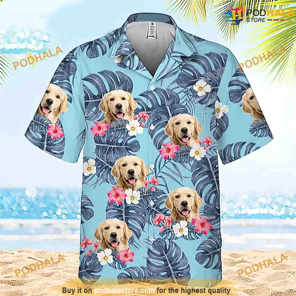 Golden Retriever Tropical Hawaiian Shirt With Hibiscus Flowers
