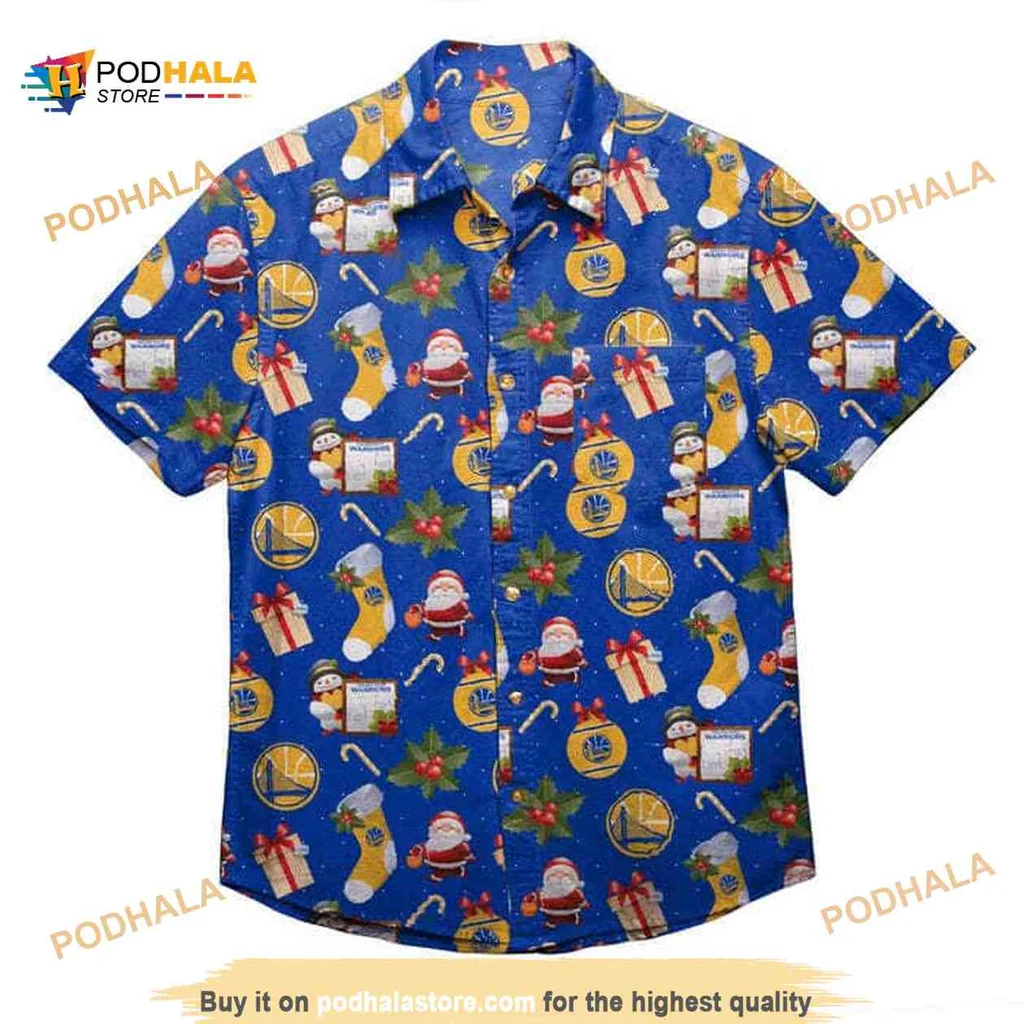 Golden State Warriors Christmas Hawaiian Shirt With Santa Claus Design