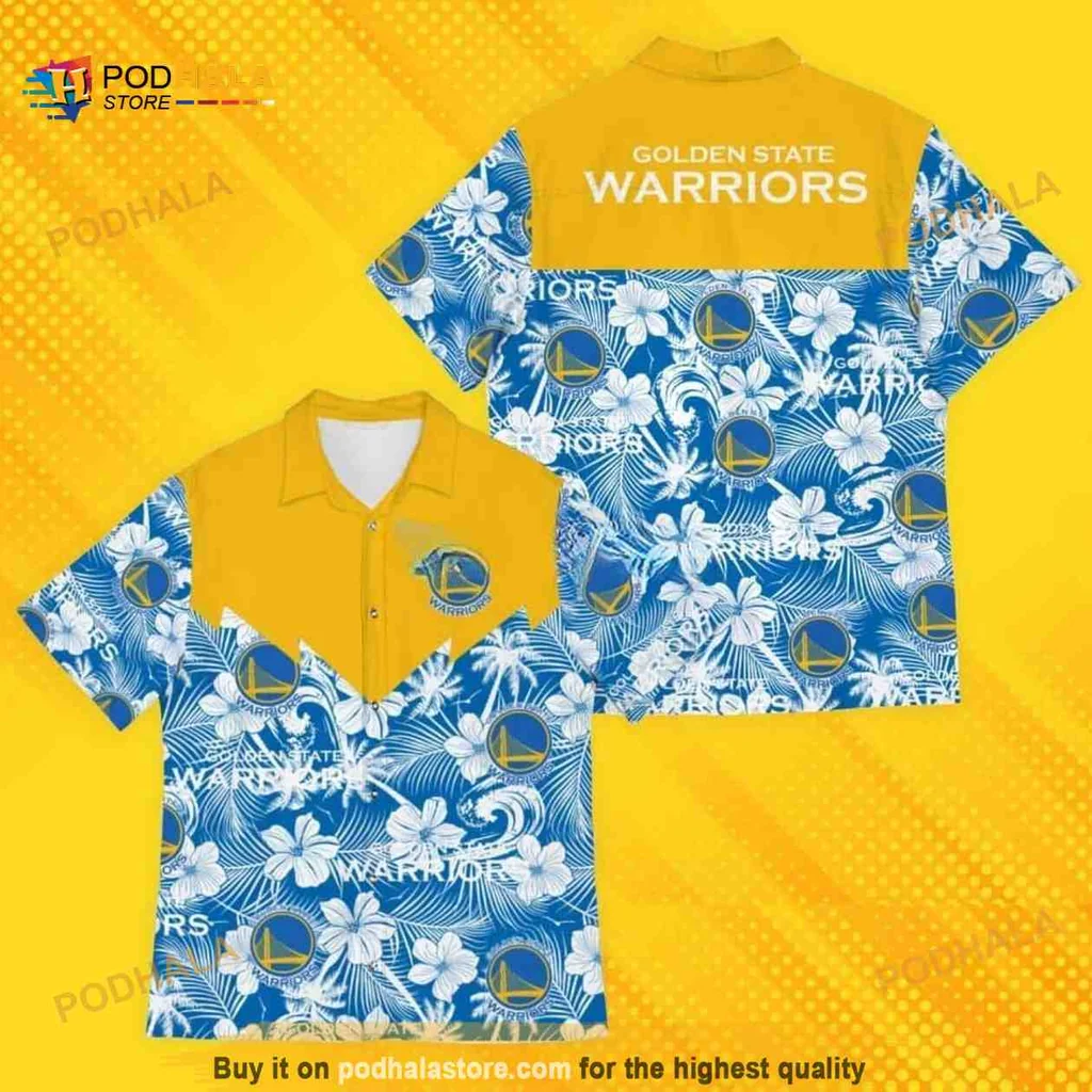 Golden State Warriors Hawaiian Shirt With Tropical Floral Design