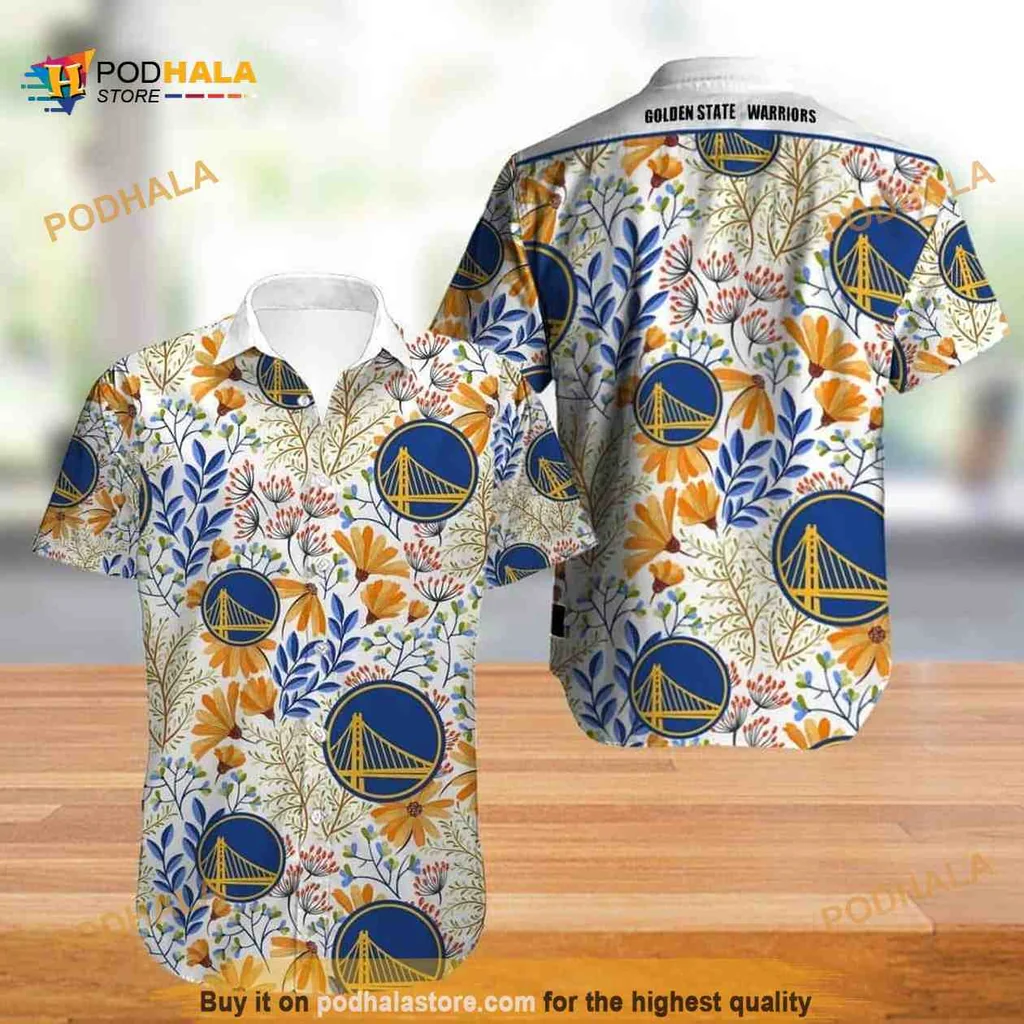 Golden State Warriors Hawaiian Shirt With Tropical Floral Design
