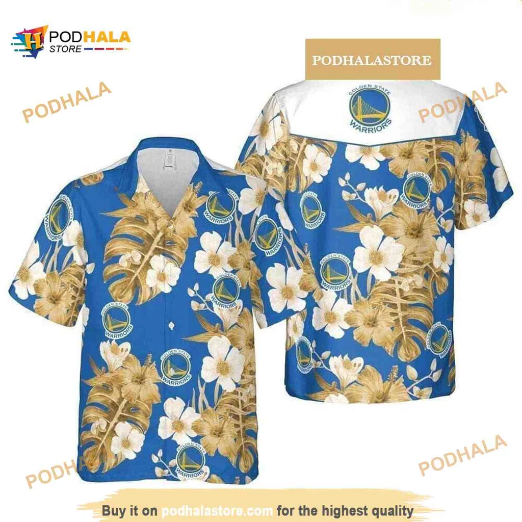 Golden State Warriors Hawaiian Shirt With Tropical Floral Patterns