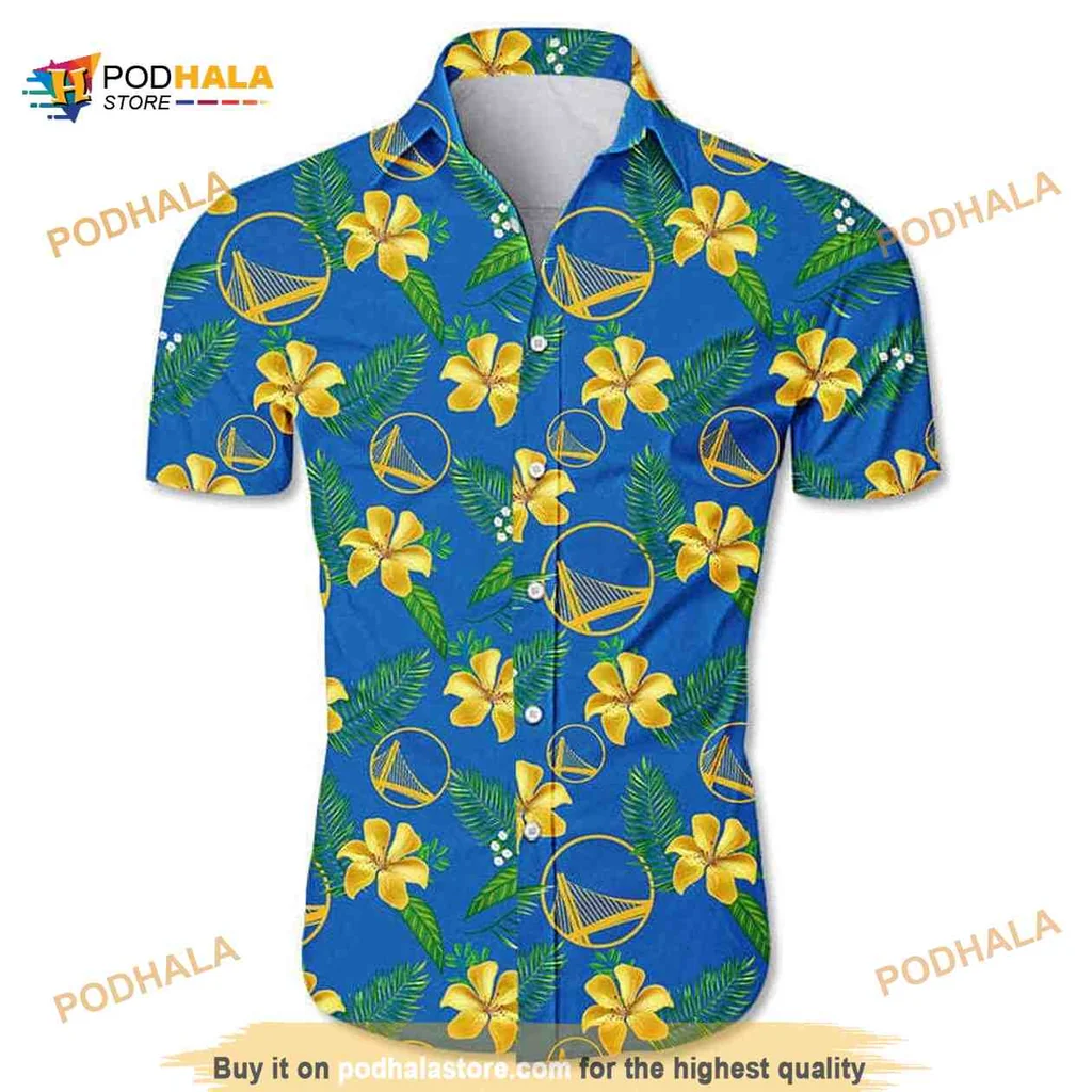 Golden State Warriors Hawaiian Shirt With Tropical Hibiscus Design