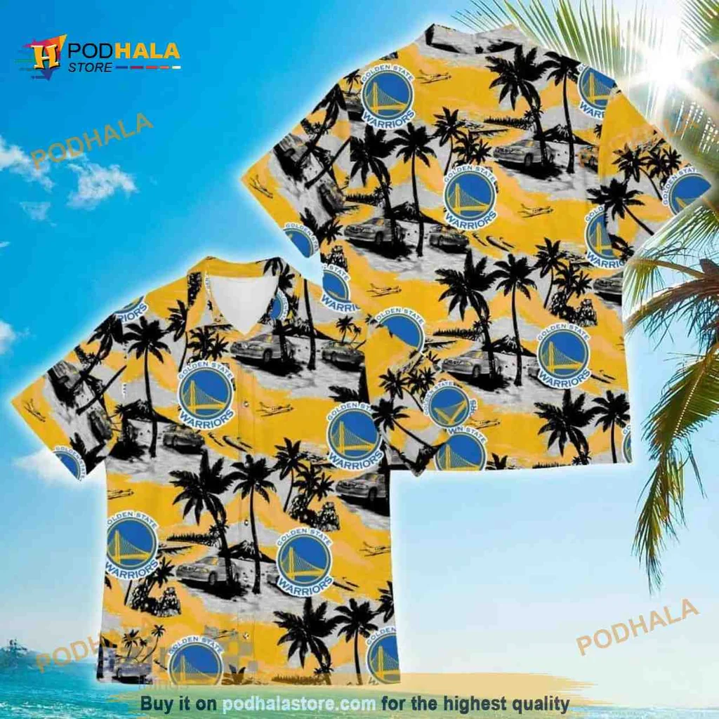 Golden State Warriors Tropical Hawaiian Shirt With Palm Trees And Beach Scene