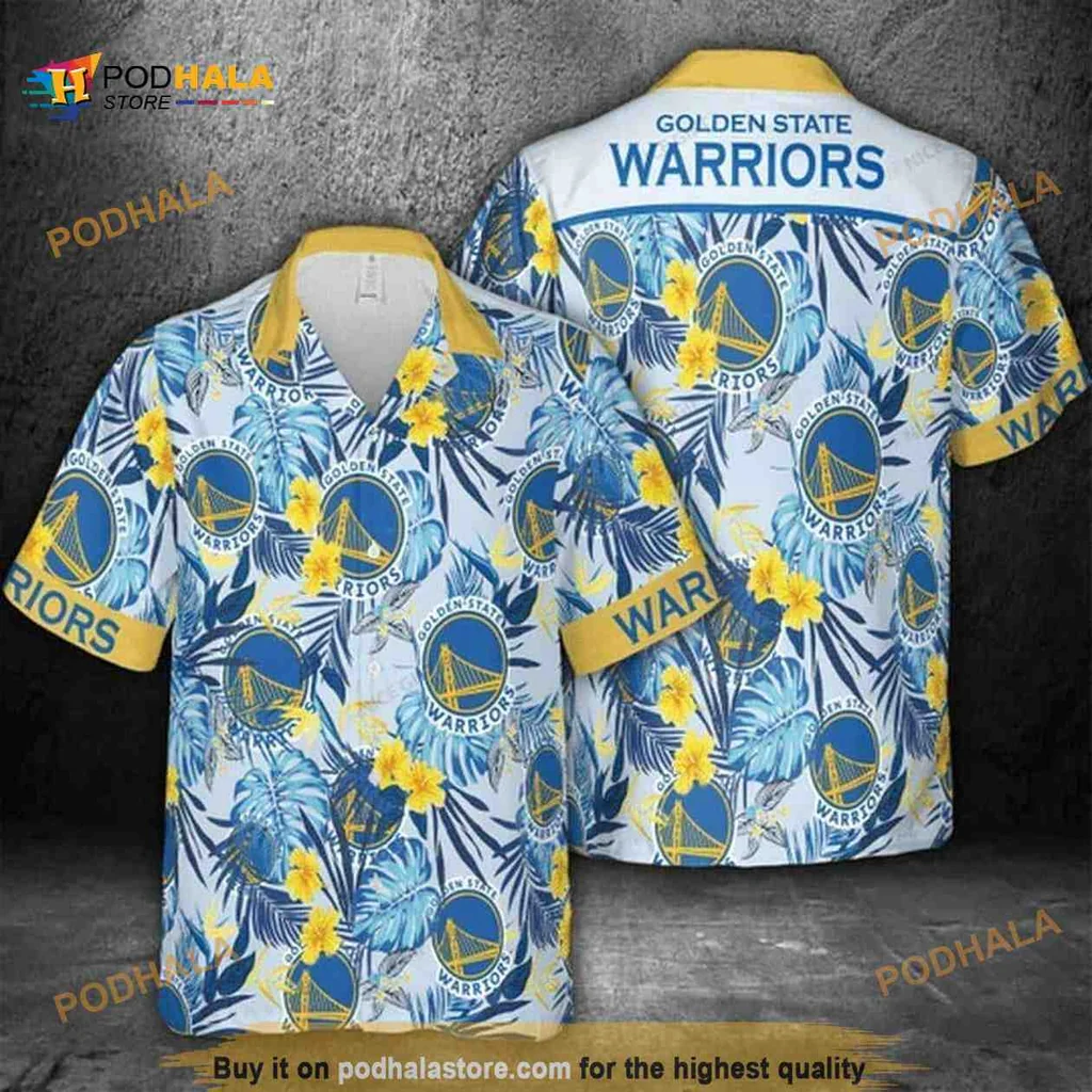 Golden State Warriors Tropical Shirt With Hibiscus And Palm Leaves