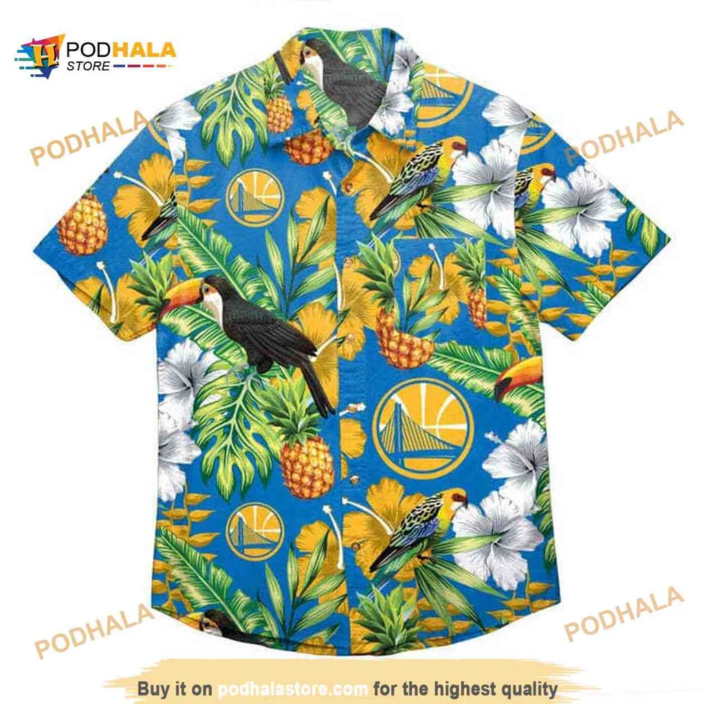 Golden State Warriors Tropical Shirt With Hibiscus And Tropical Elements