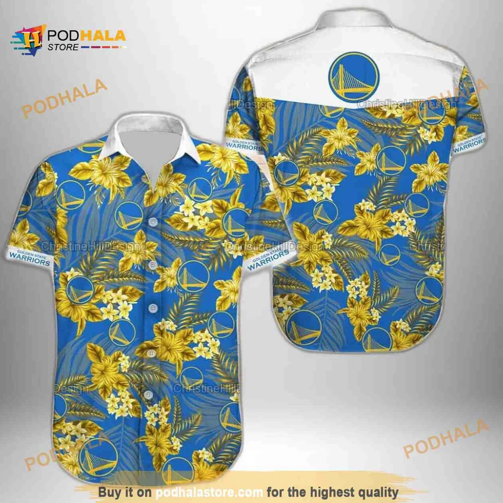 Golden State Warriors Tropical Shirt With Hibiscus Flowers And Palm Leaves