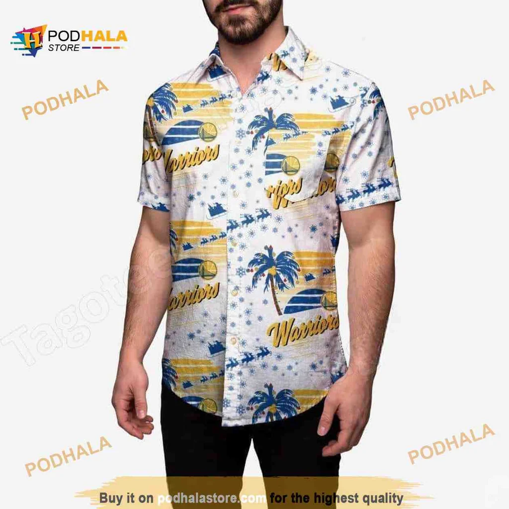 Golden State Warriors Tropical Shirt With Palm Trees And Beach Scene