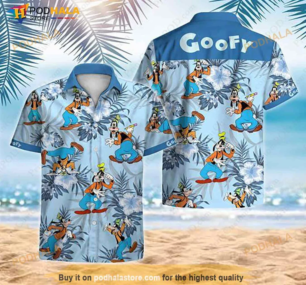Goofy Character Hawaiian Shirt With Tropical Design And Fun Poses