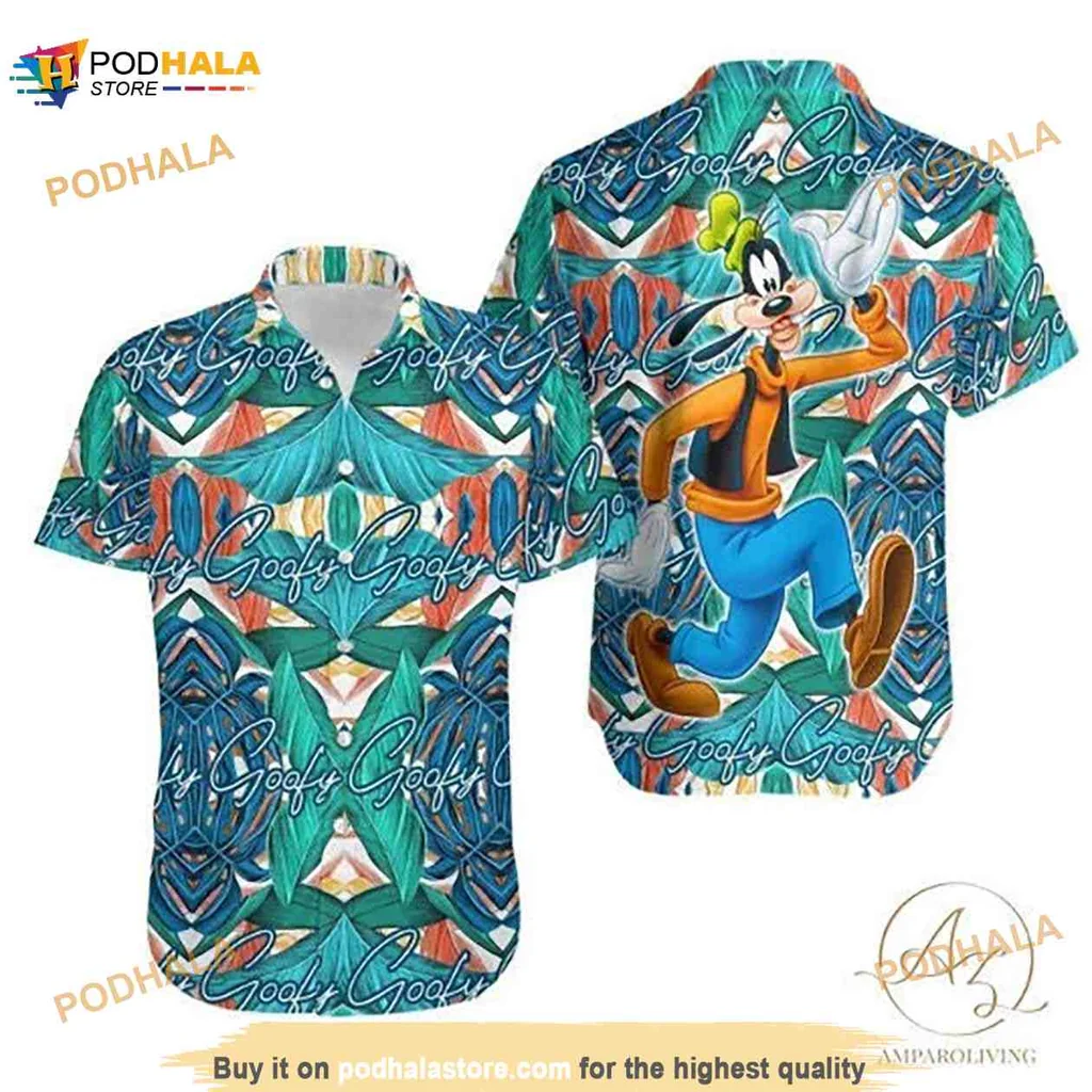 Goofy Disney Aloha Shirt With Tropical Pattern And Whimsical Design