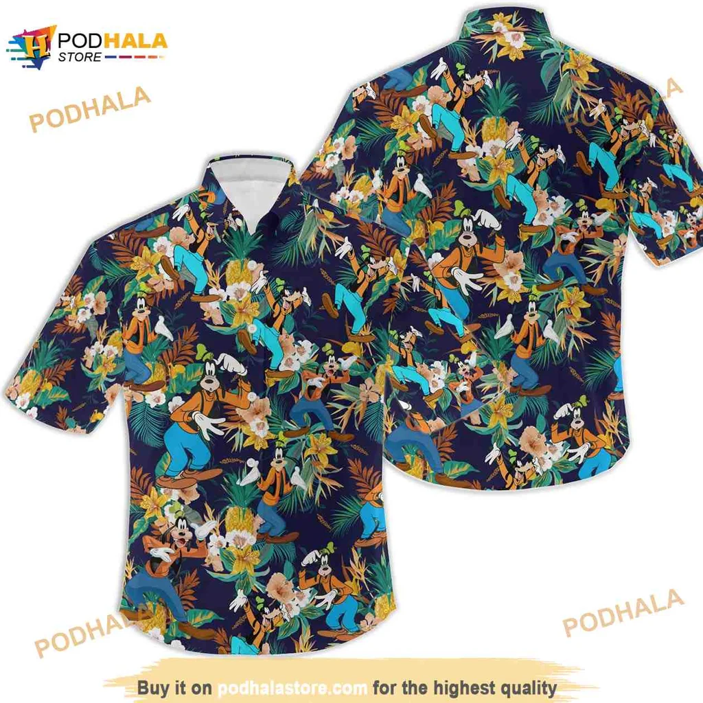 Goofy Disney Hawaiian Shirt With Tropical Print And Colorful Characters