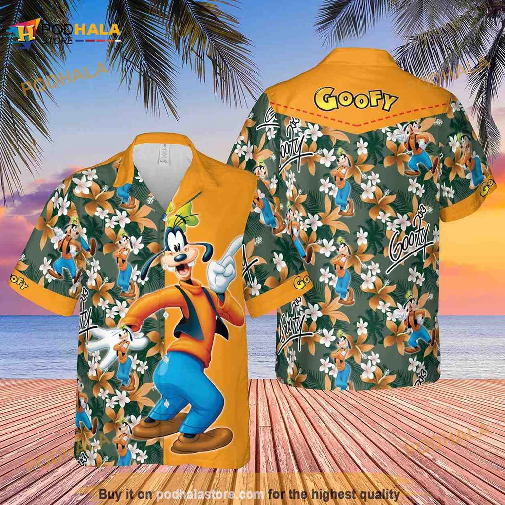 Goofy Disney Tropical Hawaiian Shirt With Hibiscus Flowers
