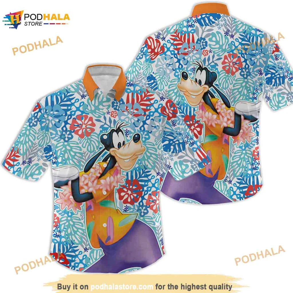 Goofy Tropical Aloha Shirt Featuring Surfboard And Floral Design