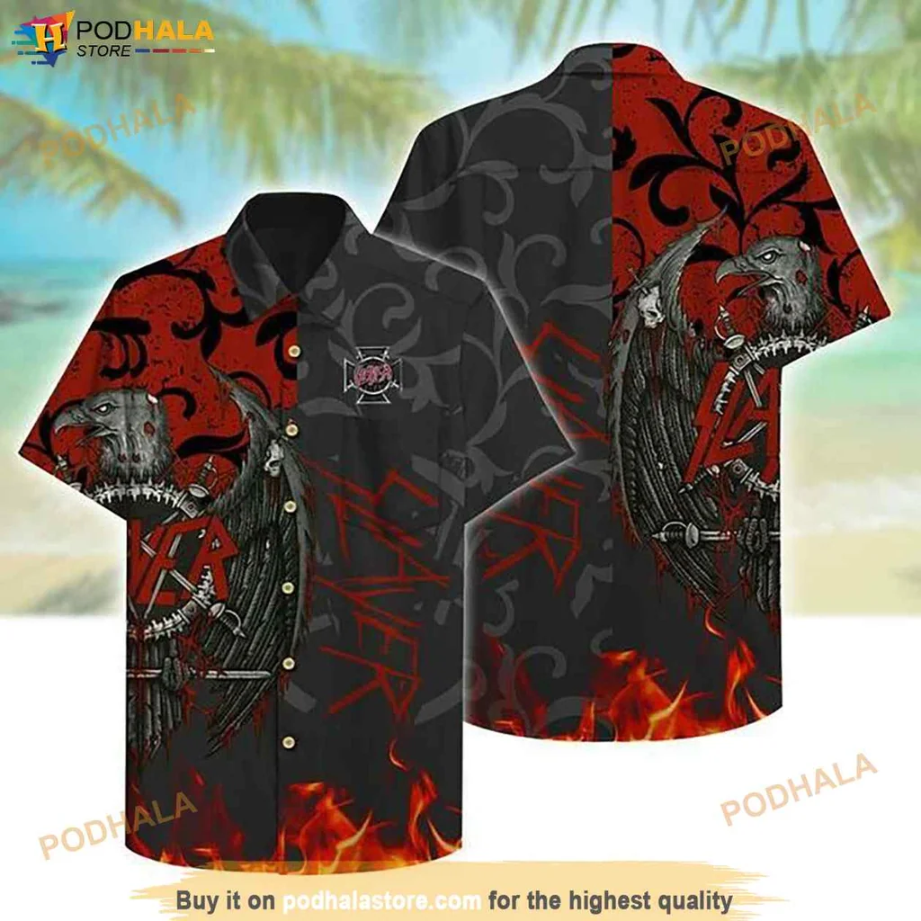Gothic Skull Wings Hawaiian Shirt, Dark Metal Aesthetic With Flames And Patterns