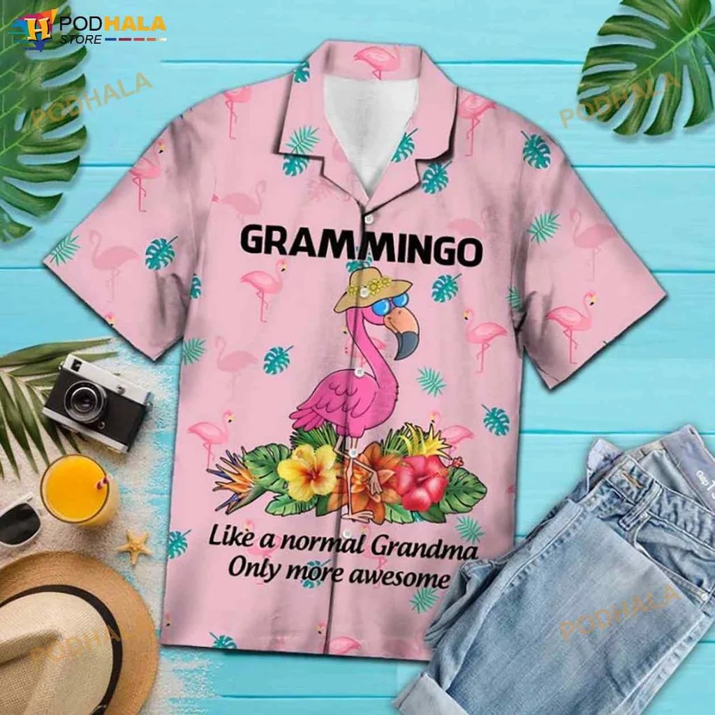 Gramming Funny Hawaiian Shirt With Cartoon Flamingo And Humorous Text