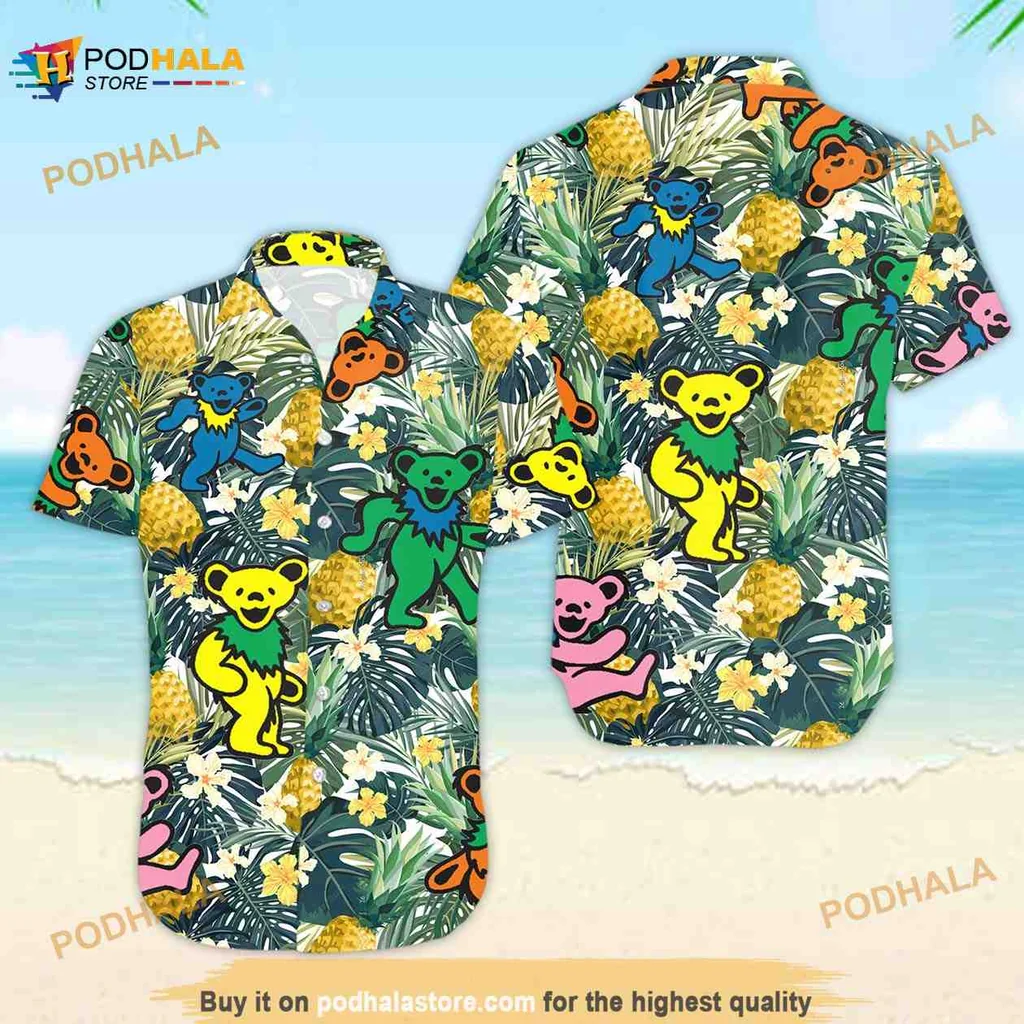 Grateful Dead Dancing Bears Aloha Shirt With Tropical Elements