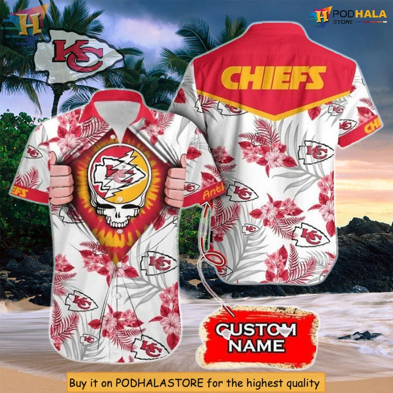 Grateful Dead Kansas City Chiefs Hawaiian Shirt With Tropical Design