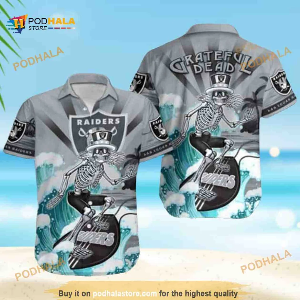 Grateful Dead Las Vegas Raiders Aloha Shirt With Skateboarding Skeleton