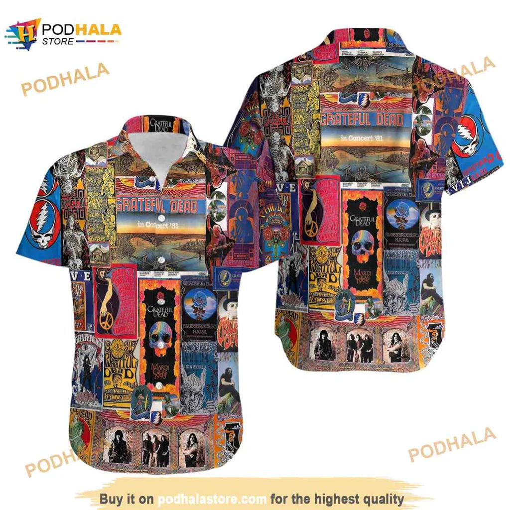 Grateful Dead Psychedelic Hawaiian Shirt Featuring Iconic Concert Art