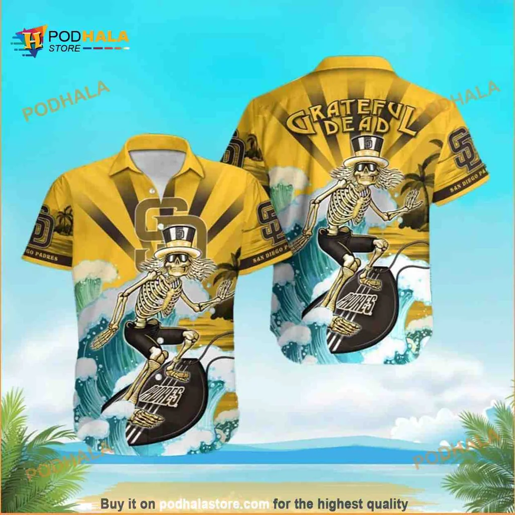 Grateful Dead San Diego Padres Hawaiian Shirt With Surfing Skeleton Design