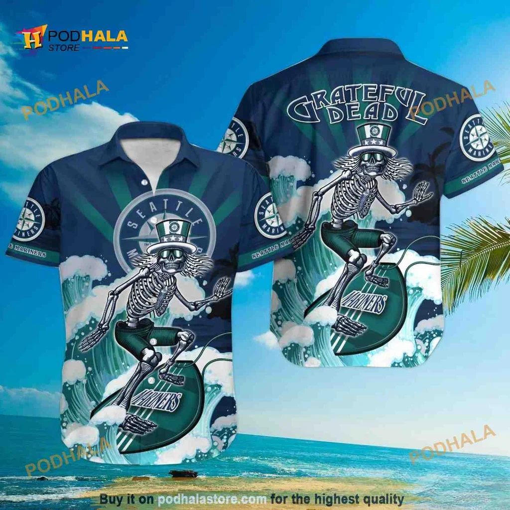 Grateful Dead Seattle Mariners Hawaiian Shirt With Surfing Skeleton Design