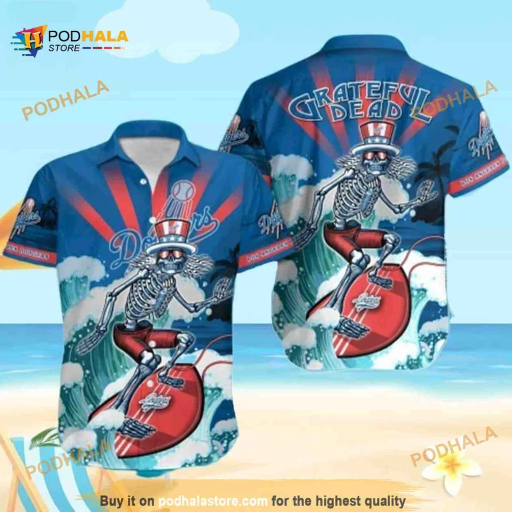 Grateful Dead Surfing Hawaiian Shirt With Skeleton Design