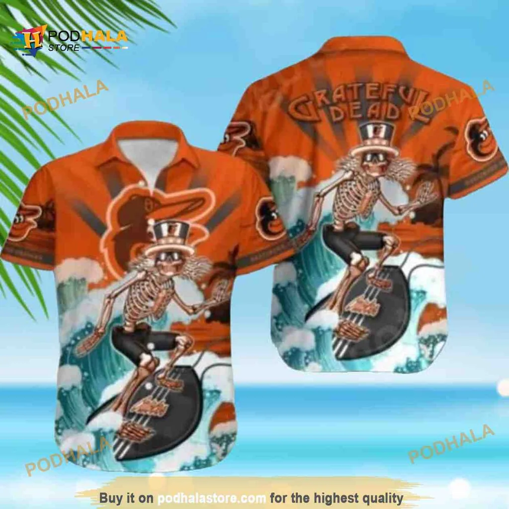 Grateful Dead Surfing Hawaiian Shirt With Vibrant Skeleton Design