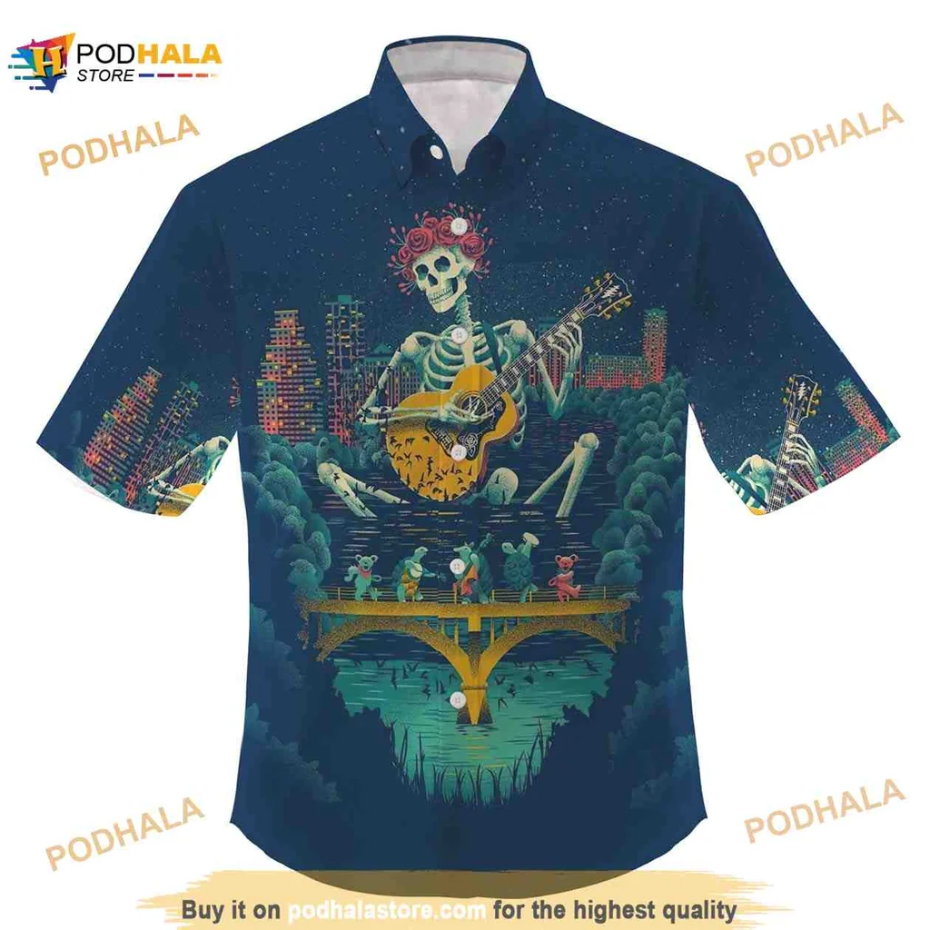 Grateful Dead Tropical Aloha Shirt With Dancing Bears And Skeleton Design