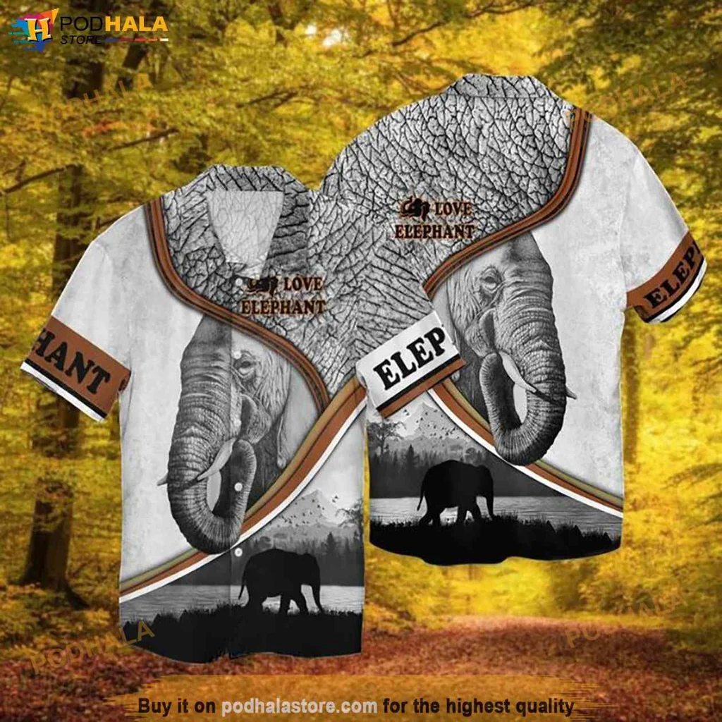 Gray Elephant Hawaiian Shirt, Tropical Design For Nature Lovers And Adventurers