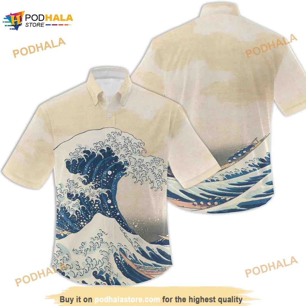 Great Wave Off Kanagawa Hawaiian Shirt Featuring Dynamic Blue Wave Design