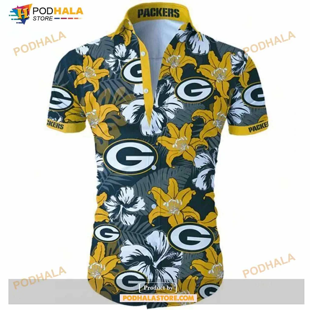 Green Bay Packers Aloha Shirt With Tropical Hibiscus Design