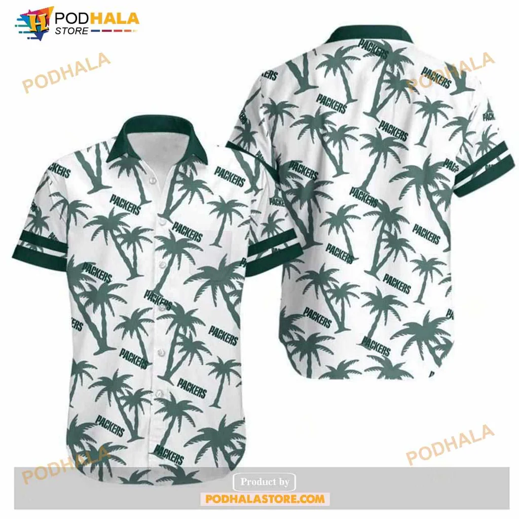 Green Bay Packers Aloha Shirt With Tropical Palm Tree Design